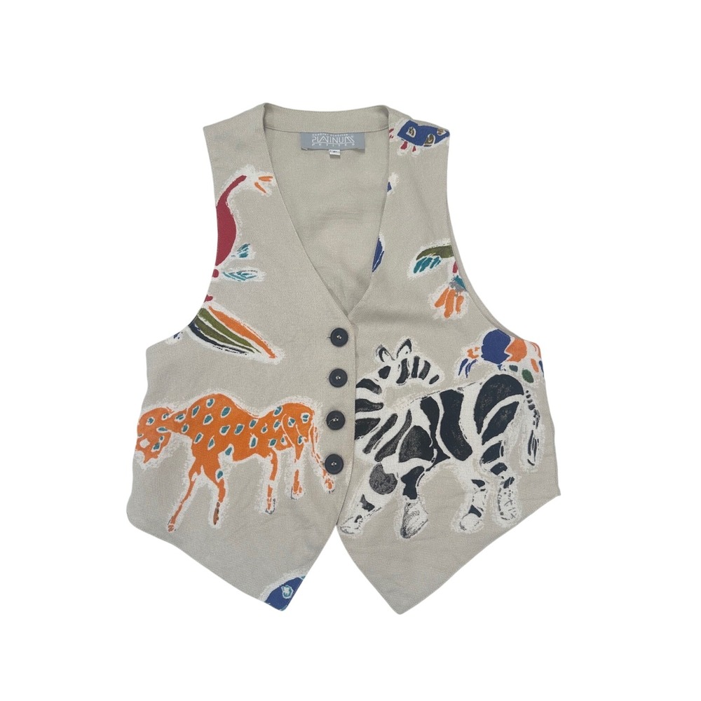 Dorothy Schoelen Platinum Petites Women's Animal Print Vest Beige Size‎ P